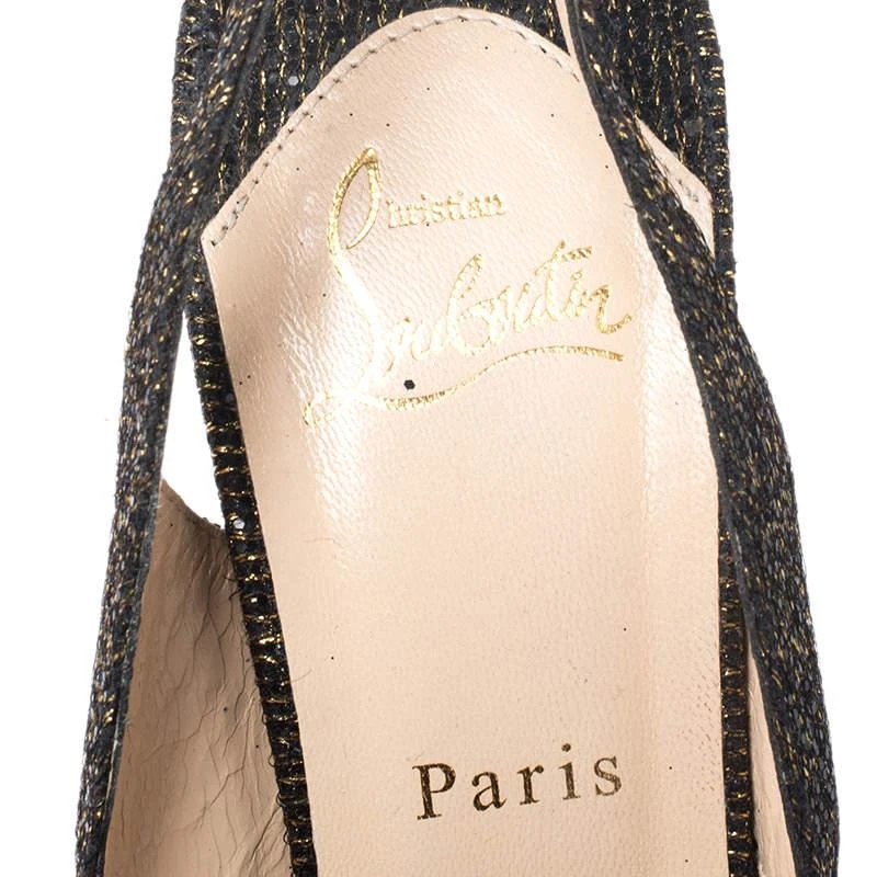 Christian Louboutin Christian Louboutin Black/Gold Glitter Fabric Jenny Knotted Slingback Pumps Size 39.5 7