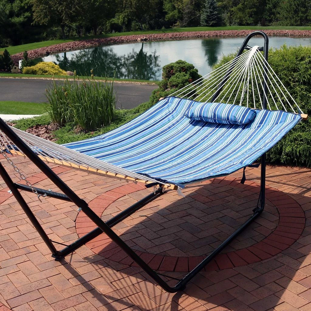 Sunnydaze Outdoor Weather-Resistant Polyester Quilted Hammock Cushion Pad and Hammock Pillow with Ties 4
