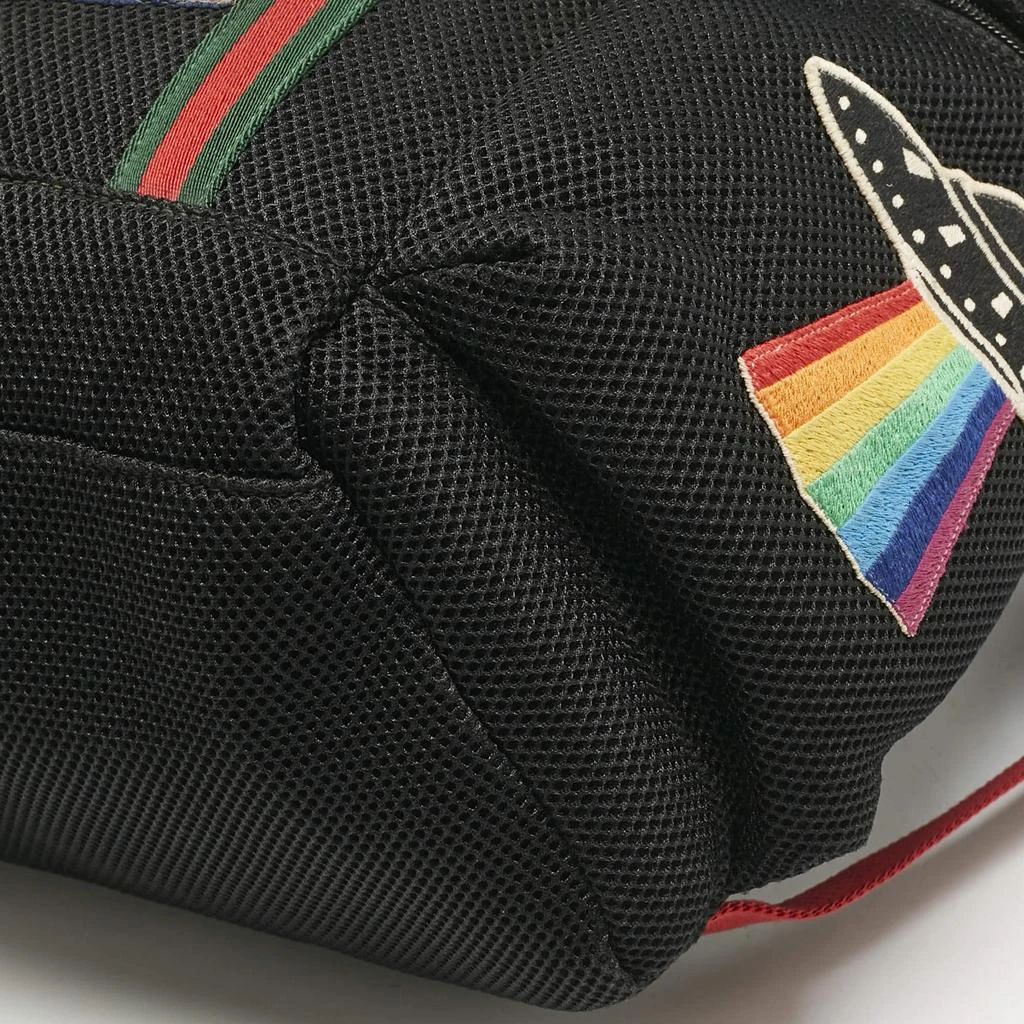 Gucci Hollywood Black Backpack with Multicolor Embroidery Mesh Mix Material Gucci Black Mesh Fabric Hollywood Embroidered Drawstring  main image 4