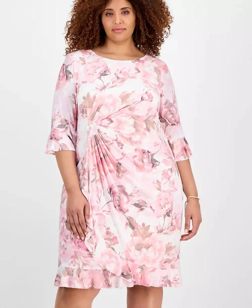 Connected Plus Size Printed Boat-Neck Sheath Dress 4