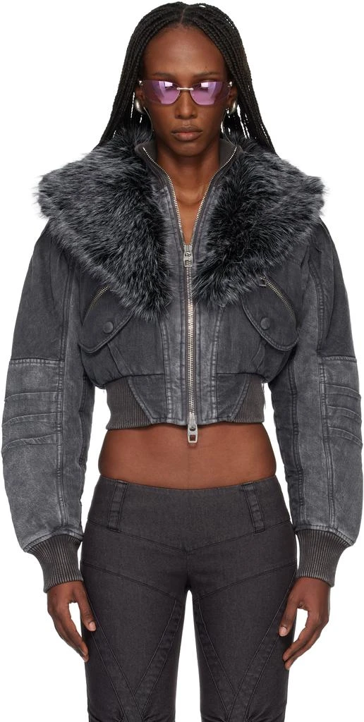 Miss Sixty Black KNWLS Edition Padded Denim Bomber Jacket
