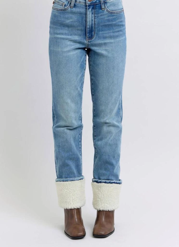 Judy Blue Judy Blue - High Waist Shearling Cuff Straight Leg Jeans