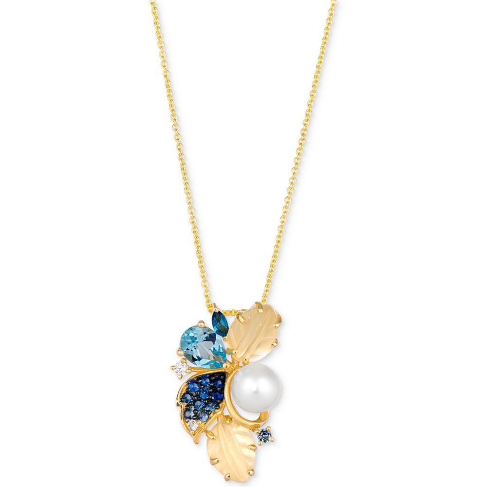 Le Vian Ombré® Multi-Gemstone (2-1/3 ct. t.w.), Vanilla Pearl (6mm), & Vanilla Diamond Accent Adjustable 20" Pendant Necklace in 14k Gold