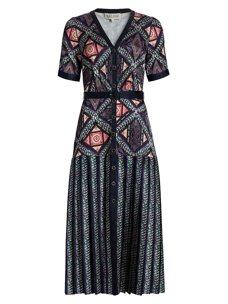 knee length dresses for ladies Saloni London - Lea Long Dress in Blossom Hidden Dragon