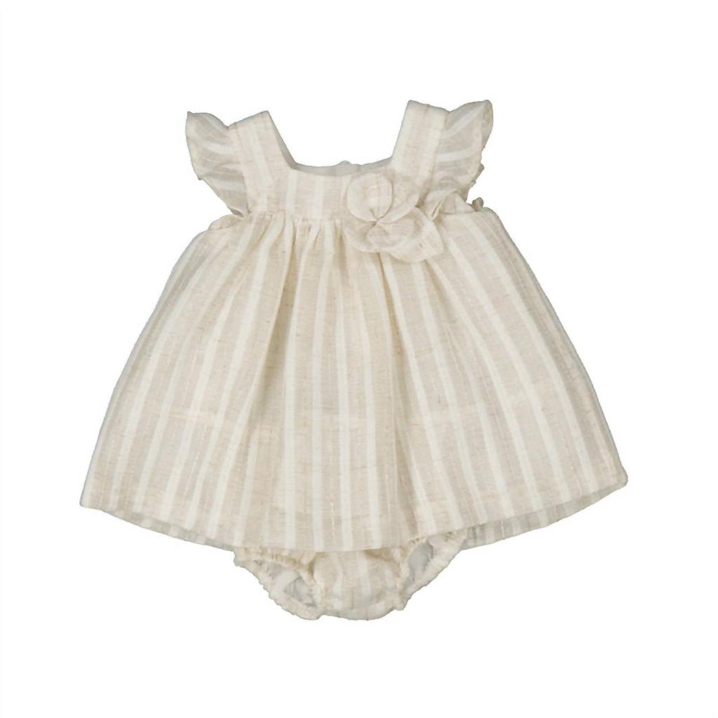 Mayoral Mayoral - Newborn Girl Striped Linen Dress With Nappy Cover Set