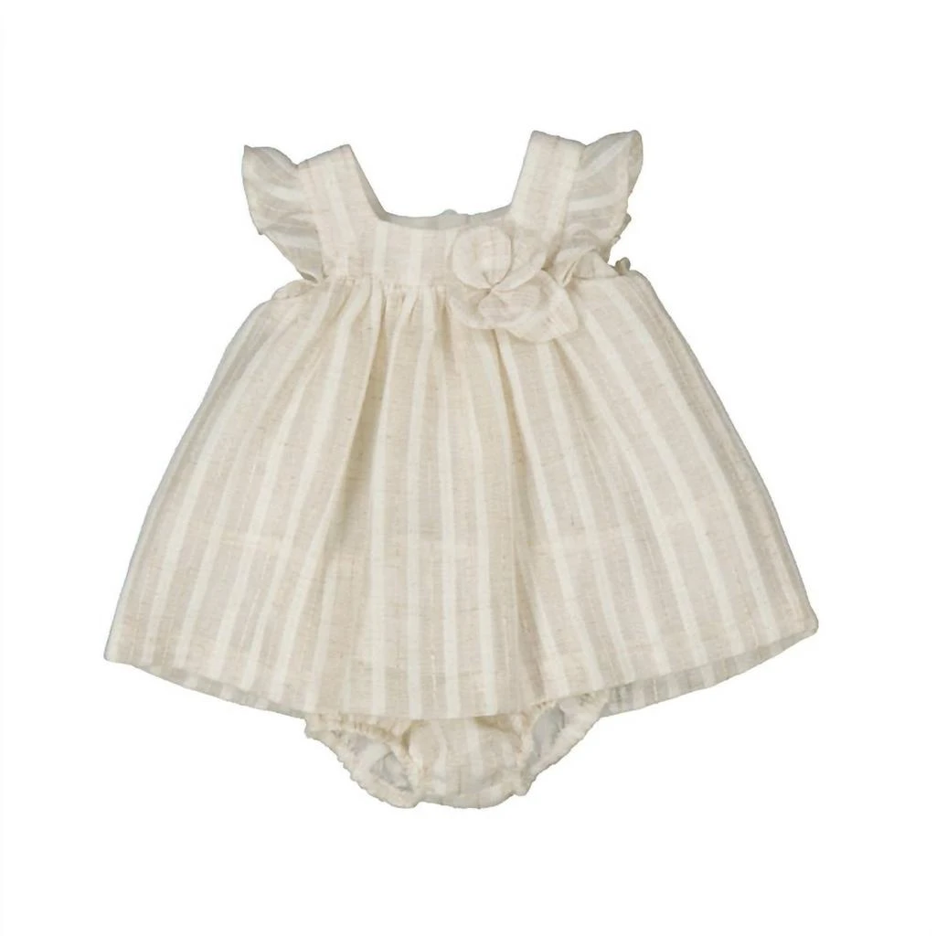 Mayoral Mayoral - Newborn Girl Striped Linen Dress With Nappy Cover Set 1