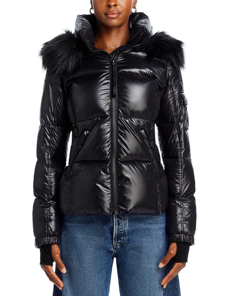 AQUA Faux Fur Trim Gloss Puffer Jacket - Exclusive 7