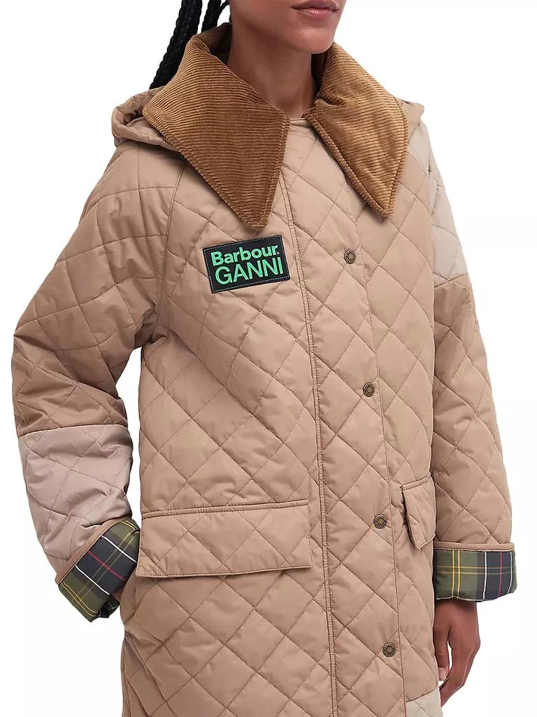 Barbour Barbour x Ganni Burghley Colorblocked Quilted Shell Coat 5