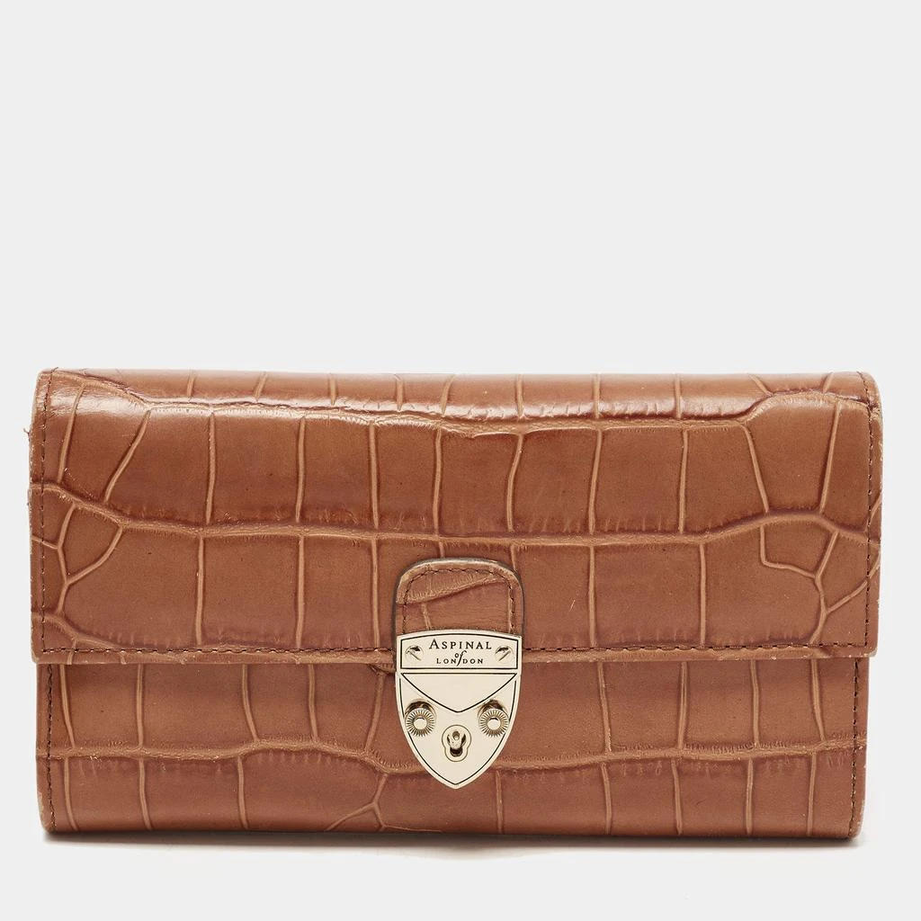 Aspinal of London Aspinal Of London Brown Croc Embossed Leather Mayfair Continental Wallet 1