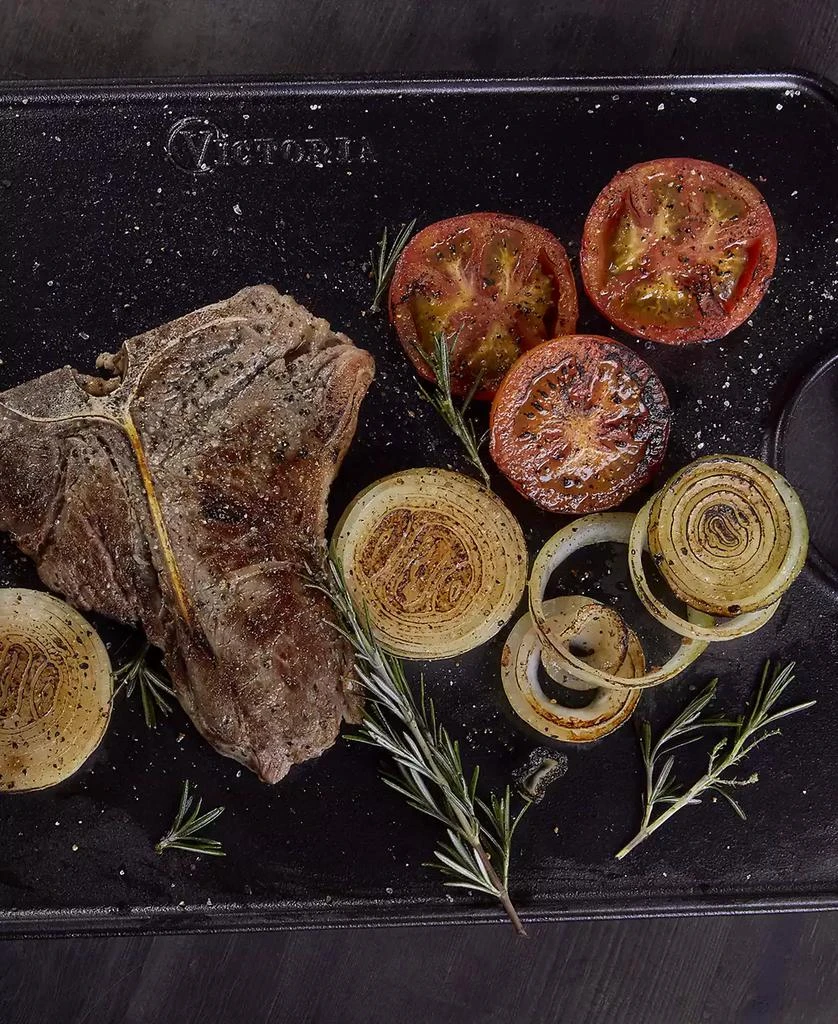 Victoria Large Rectangular Reversible Cast Iron Griddle, Solid, 20" x 14", Seasoned 8