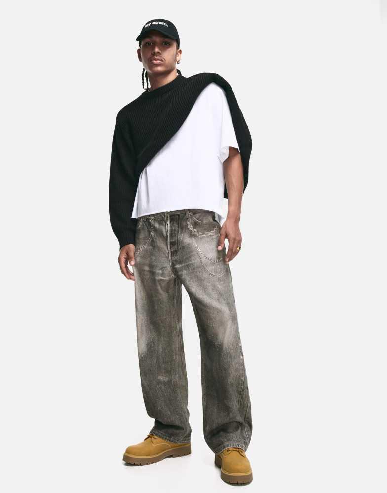 Shop Bershka mega baggy jeans in blue wash on Sale at