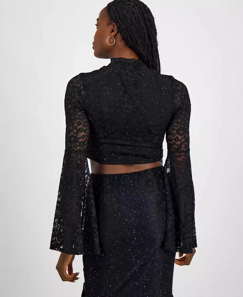 GUESS Women's Mock-Neck Dominique Long-Bell-Sleeve Lace Top 2