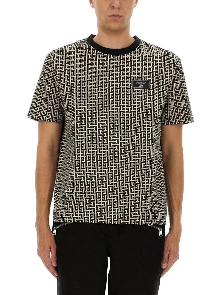 Balmain Geometric Jacquard T-Shirt With Subtle Logo Patch 1