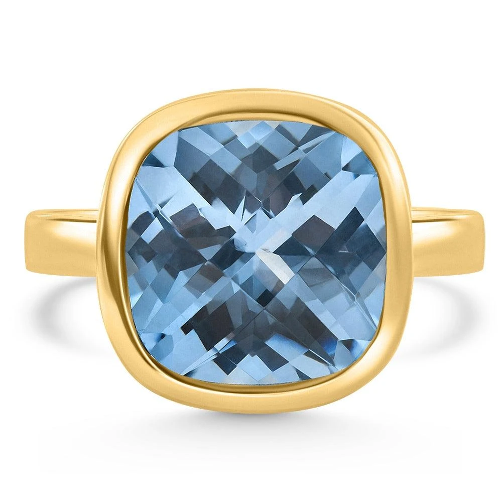 Pompeii3 Cushion Blue Topaz Alexa Bezel Ring 14k Yellow Gold 1