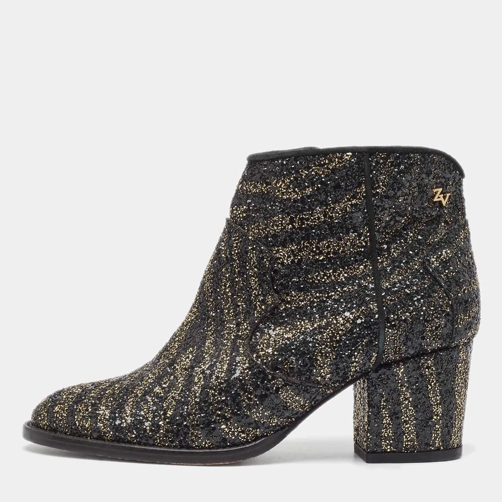 ZADIG & VOLTAIRE Zadig & Voltaire Black/Gold Glitter Molly Ankle Boots Size 36 1