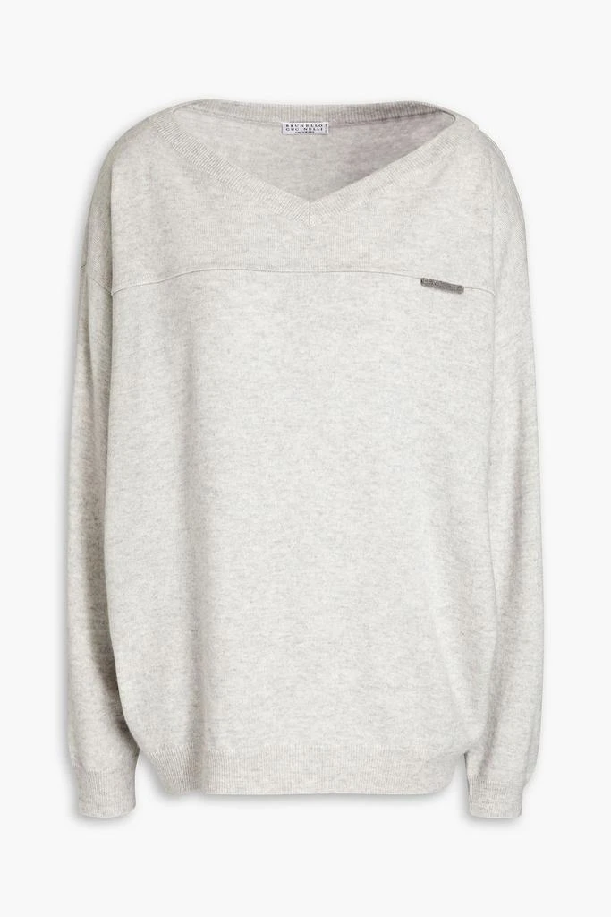 Brunello Cucinelli Bead-embellished mélange cashmere sweater 1