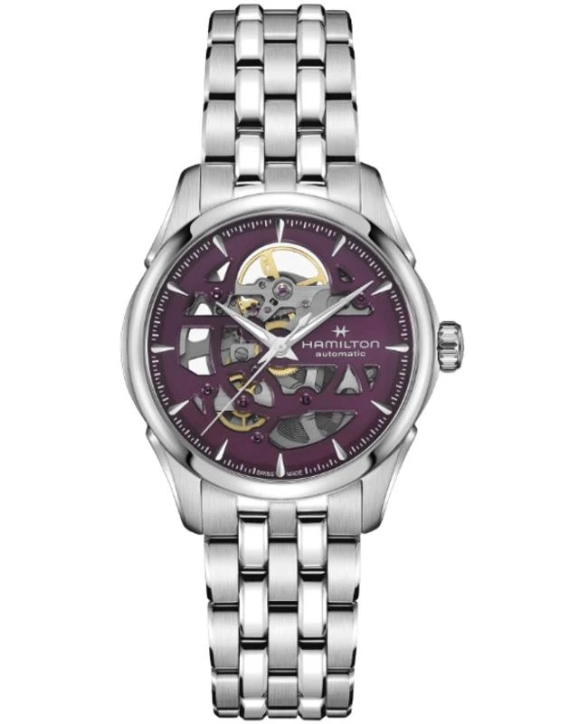 Hamilton Jazzmaster Skeleton Auto Lady Purple Dial Steel Women's Watch H32265101 WatchMaxx