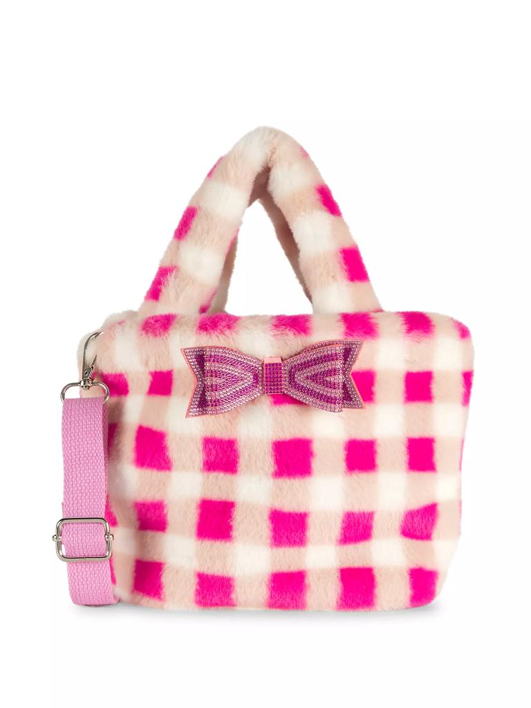 Bari Lynn Bow Checkered Tote Bag