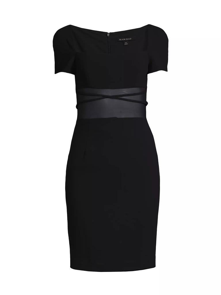 Black Halo Izola Mesh-Panel Sheath Dress