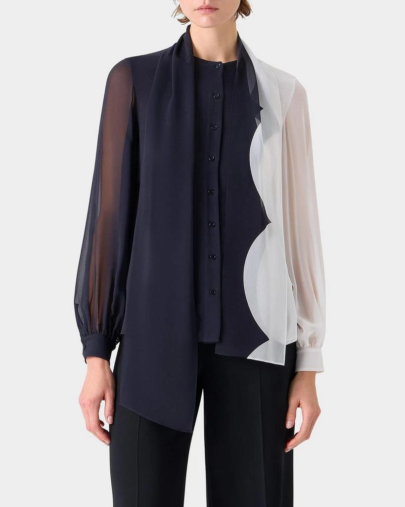 Akris Colorblock Silk Crepe Scarf Blouse 4