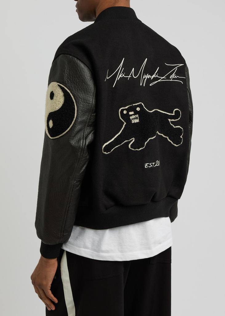 MKI Miyuki Zoku Appliquéd wool-blend and leather varsity jacket