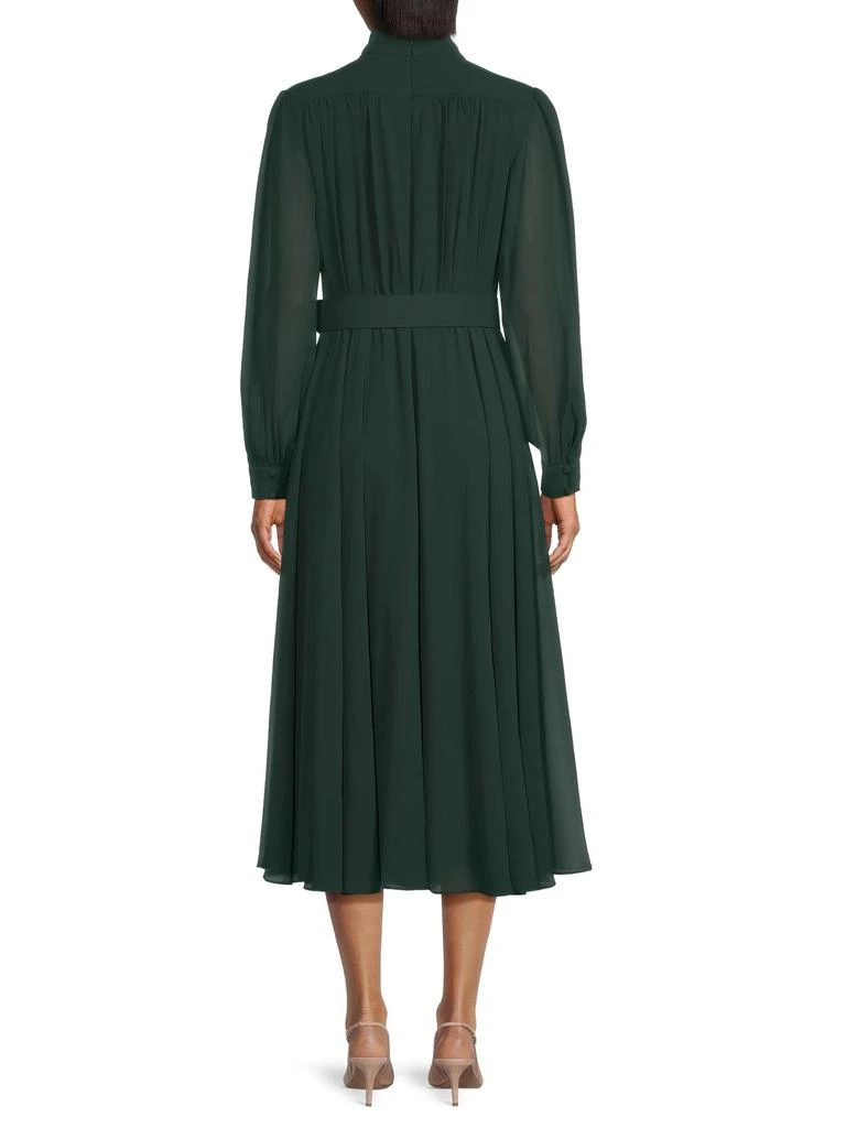 Mikael Aghal Belted Midi Dress  Long Sleeve Tie Neck Hunter-Green / 2