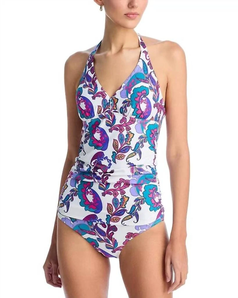 Johnny Was Reversible Halter Ruched Tankini In Fatima