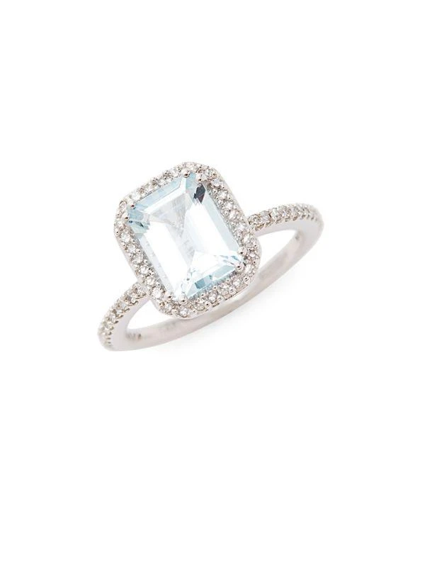 Effy 14K White Gold, Aquamarine & Diamond Ring 1