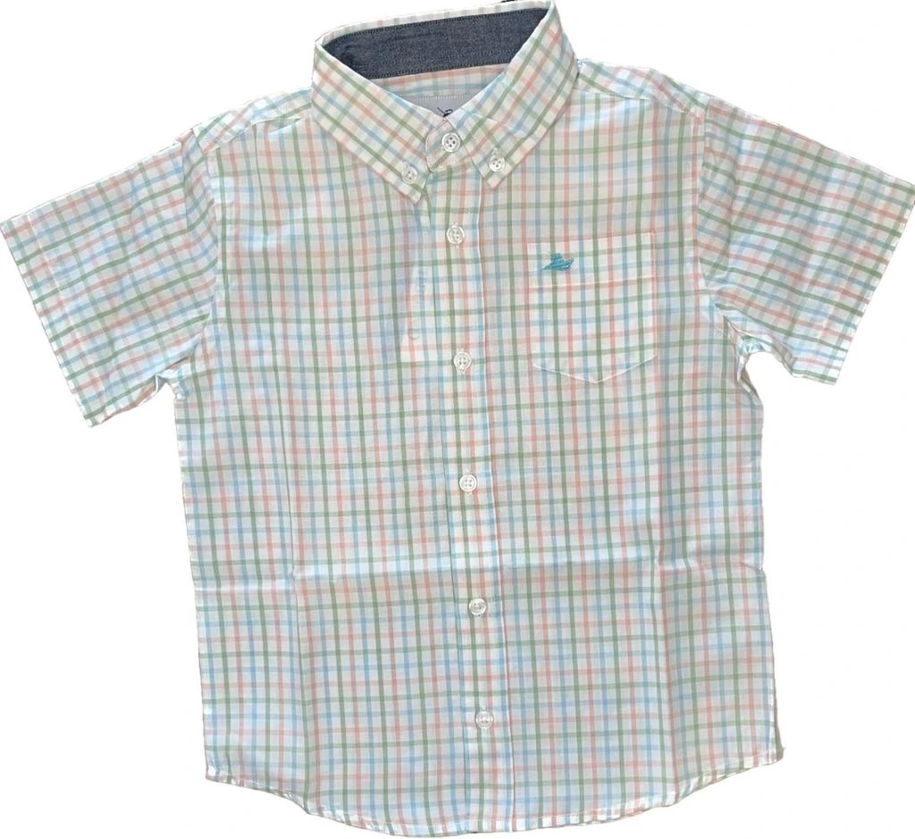 Southbound Boy's Short Sleeve Dress Shirt In Peach/aqua 1