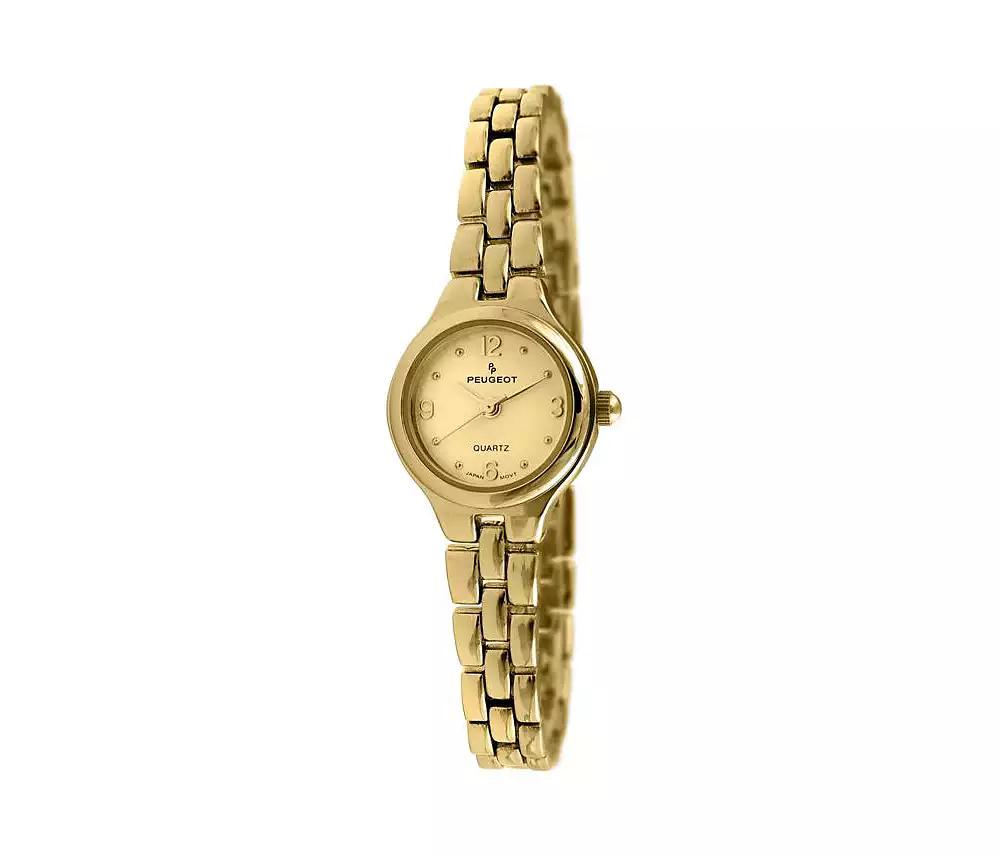 Peugeot Women's 22mm Gold Dial Round Self-Adjust Link Bracelet Watch