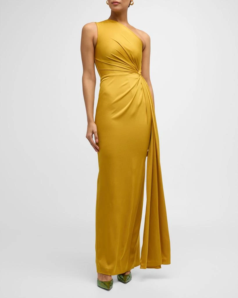 Alex Perry One-Shoulder Twisted Satin Crepe Column Gown 4