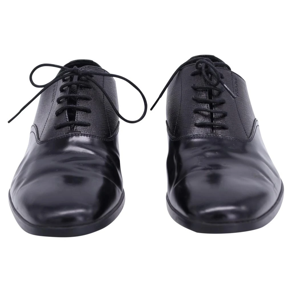 Prada Prada Saffiano-Trimmed Oxford Derby Shoes in Black Calfskin Leather 2