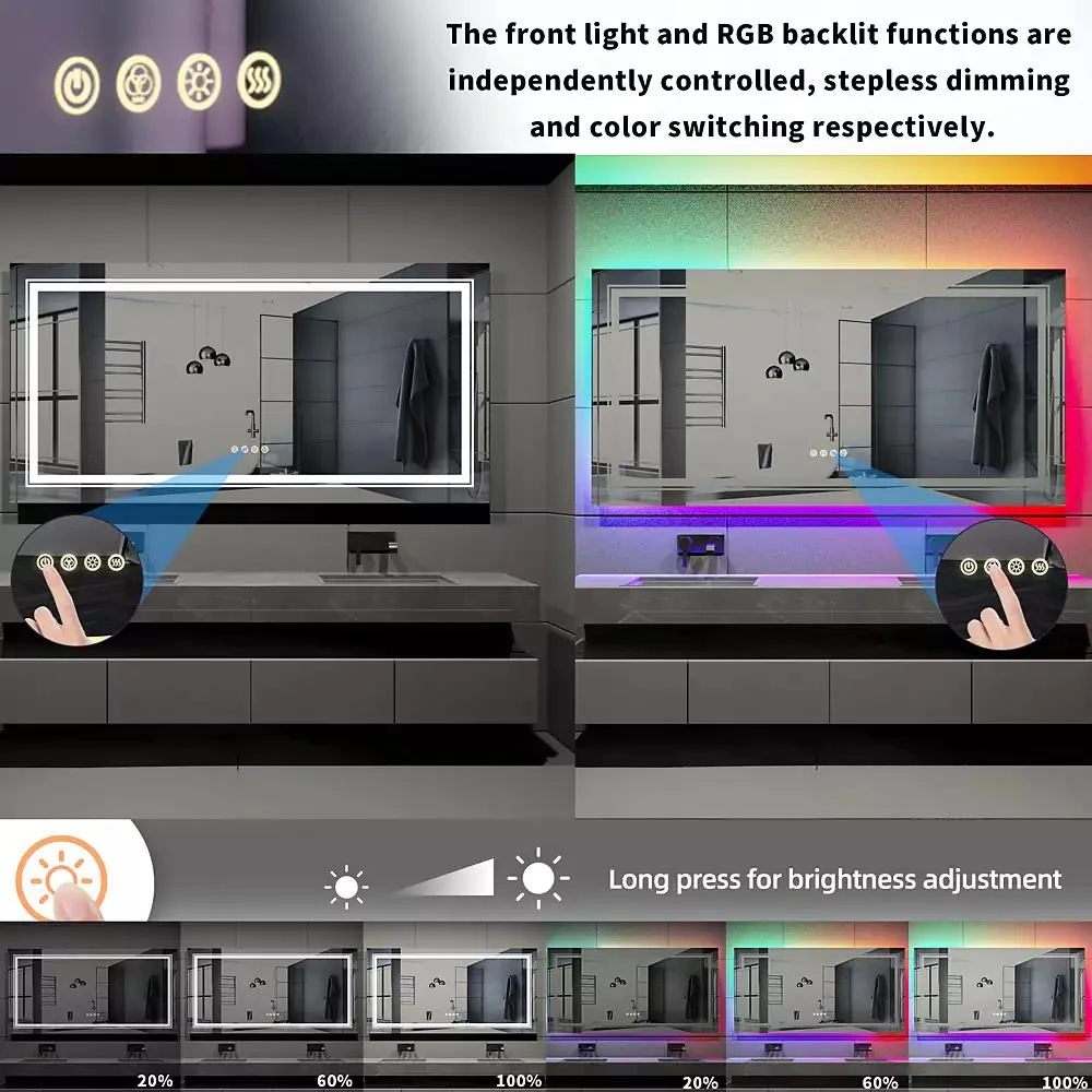 LUVODI 23.6x31.5 in LED  Bathroom Wall Mirror RGB Touch Anti Fog Multicolor Dimmable 2