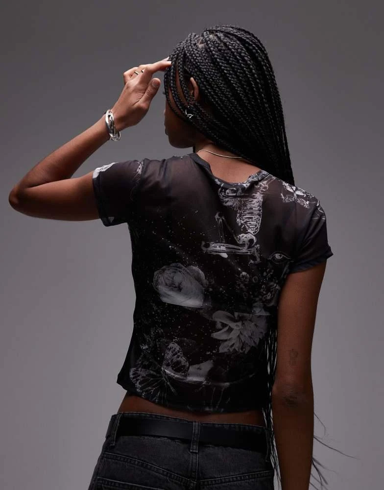 ALL SAINTS AllSaints Ellie mesh t-shirt in black print exclusive to asos 3