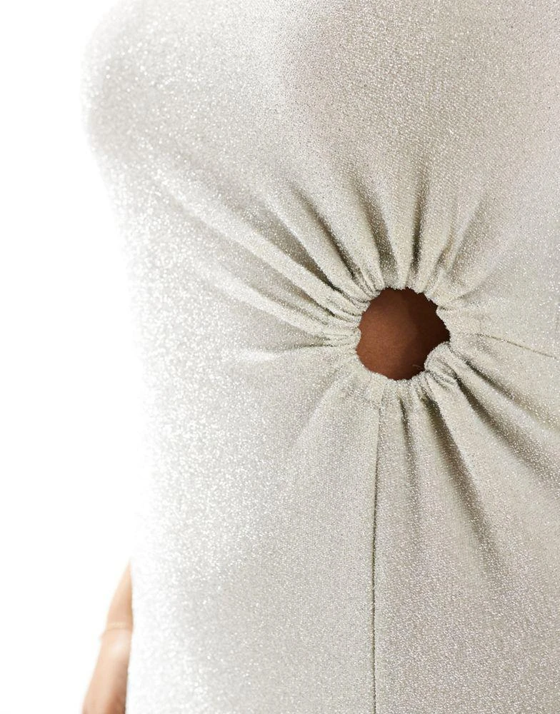 Y.A.S. YAS glitter one shoulder maxi dress in neutral - BEIGE 4