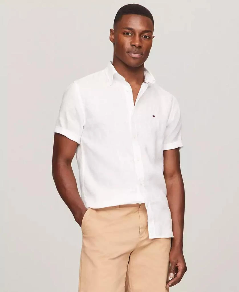 Tommy Hilfiger Men's Short Sleeve Button-Down Linen Shirt 1