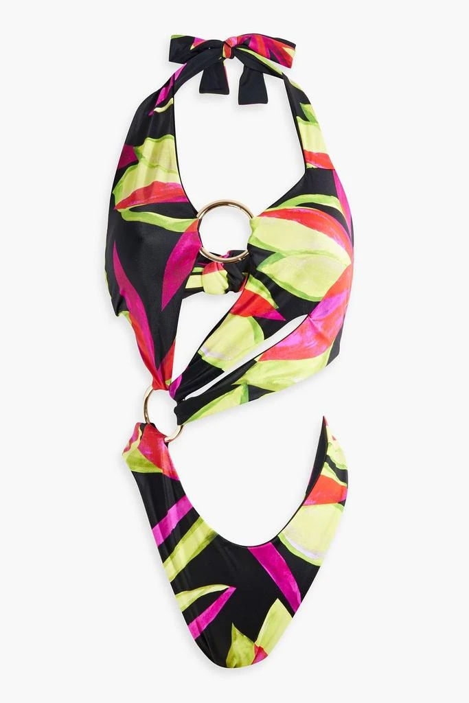 LOUISA BALLOU Cutout printed halterneck swimsuit 1