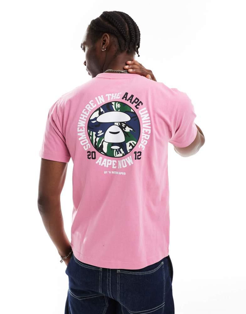 AAPE Aape By A Bathing Ape logo t-shirt with camo back print in pink