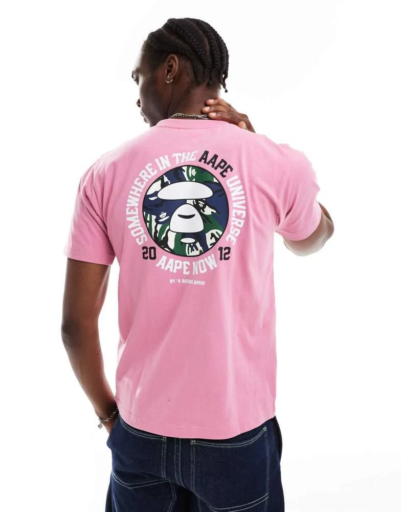 AAPE Aape By A Bathing Ape logo t-shirt with camo back print in pink 1