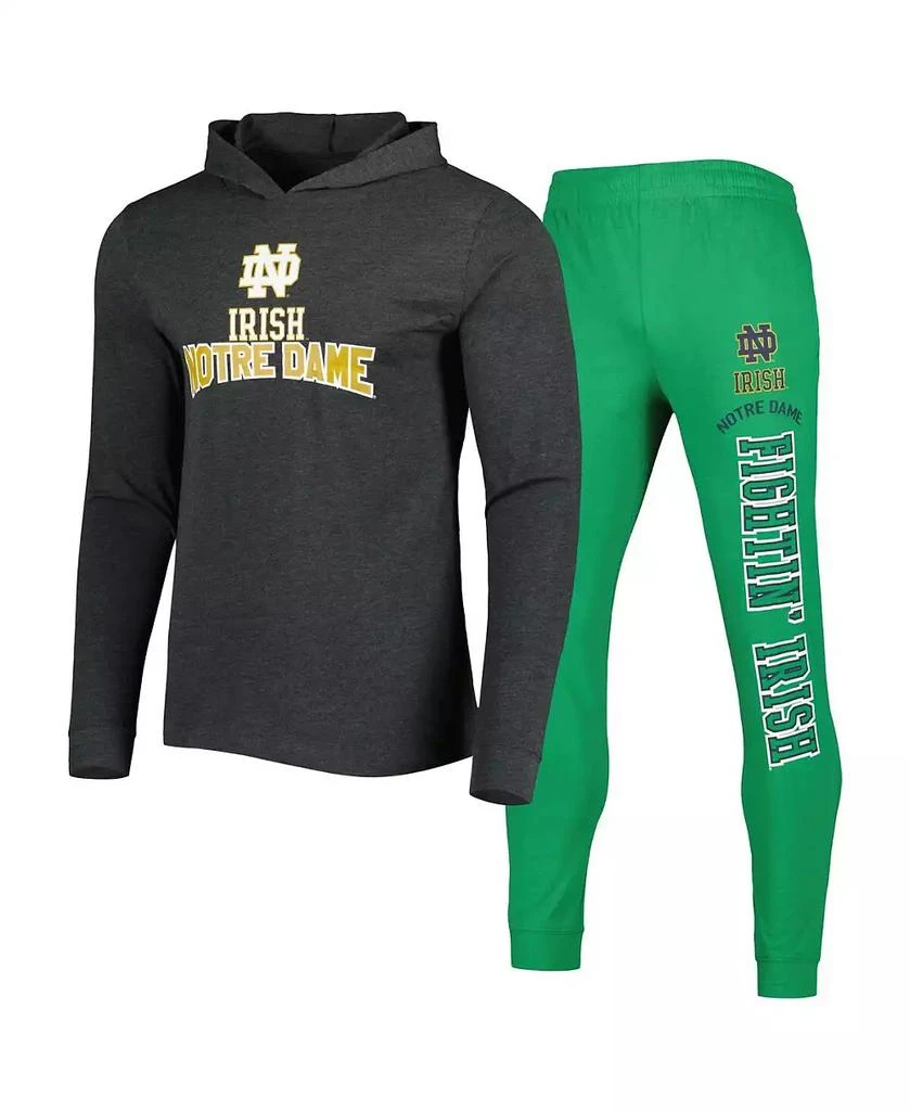 Concepts Sport Men's Heathered Green, Heathered Charcoal Notre Dame Fighting Irish Meter Long Sleeve Hoodie T-shirt and Jogger Pants Set 1