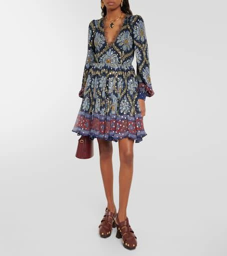 ETRO Balloon-sleeve silk jacquard minidress 2
