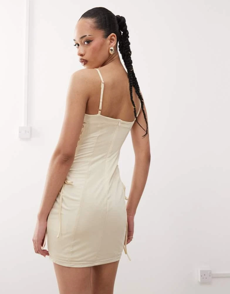 Labelrail Labelrail x Jennifer McKing jersey and mesh corset mini dress in neutral 3