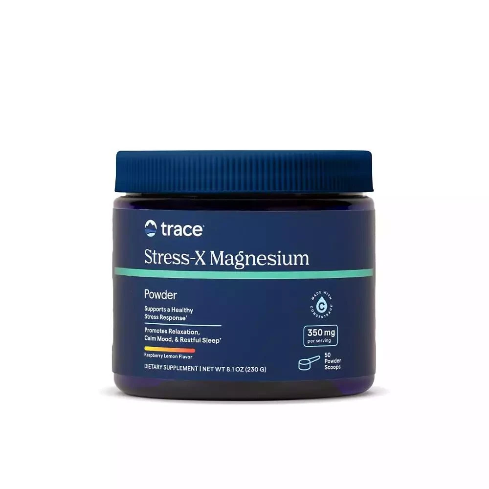 Trace Minerals Stress-X Magnesium: Drink mix for stress, muscle
sleep support. Highly-absorbable raspberry lemon powder. 8.1 oz (50 servings).