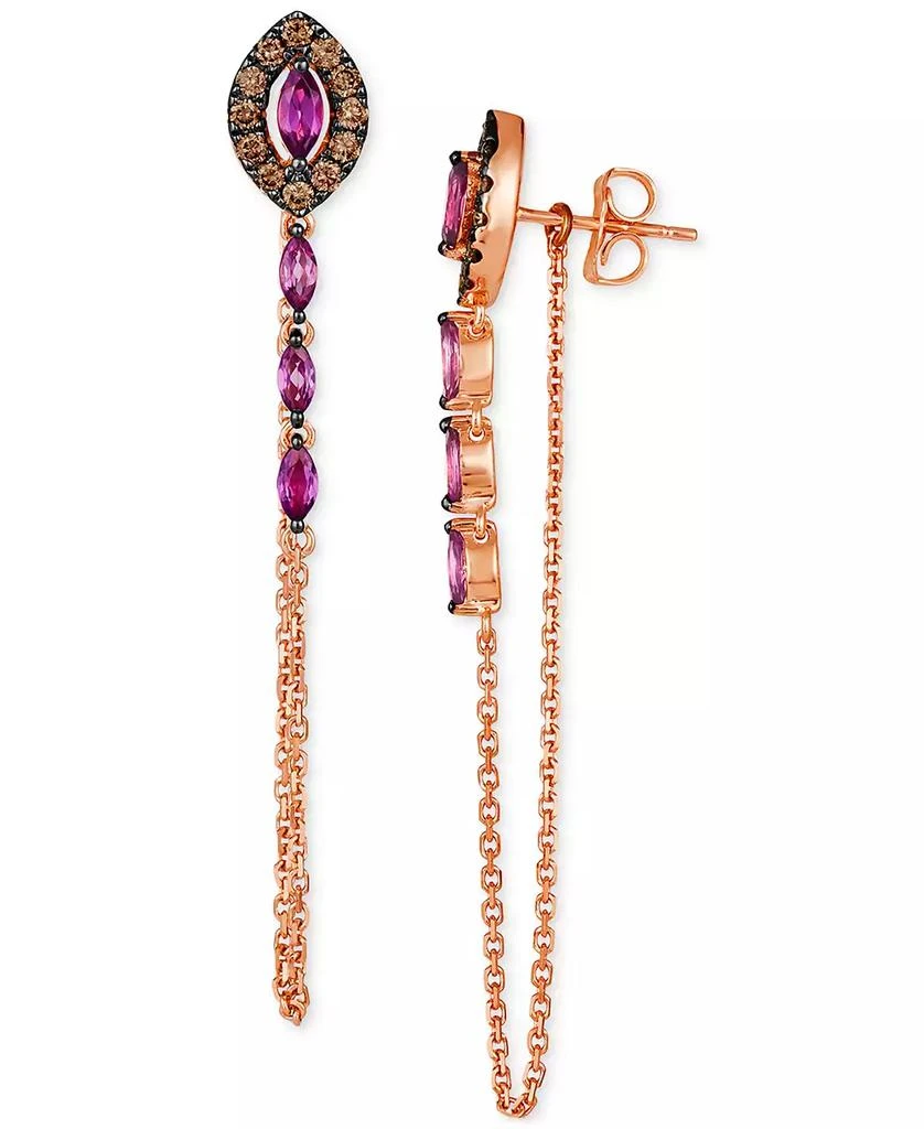 Le Vian Chocolatier Raspberry Rhodolite (3/4 ct. t.w.) 
Chocolate Diamonds (3/8 ct. t.w.) Linear Drop Earrings in 14k Rose Gold 2