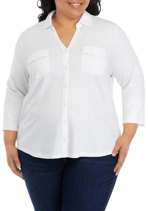 Gloria Vanderbilt Vanderbilt Plus Size Ashten Button Down Knit Top 1