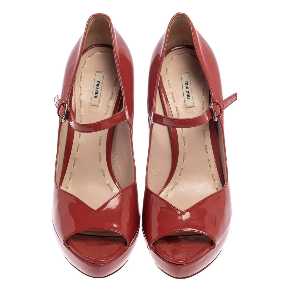 Miu Miu Miu Miu Burgundy Patent Leather Peep Toe Pumps Size 37.5 3