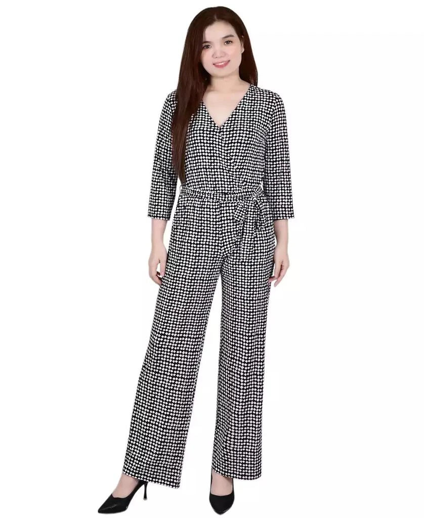 NY Collection Women's 3/4 Sleeve Belted Jumpsuit 1