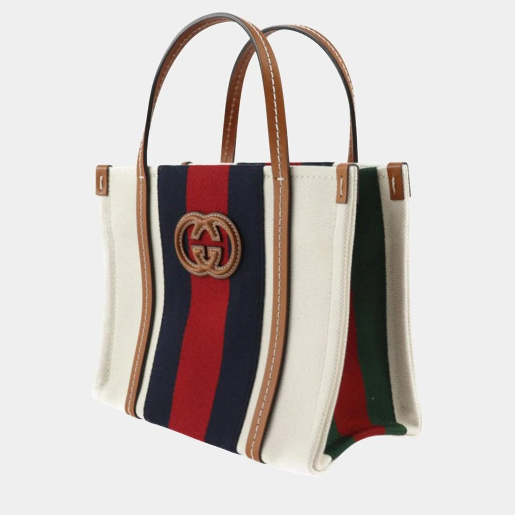 Gucci Gucci Beige Red Navy Green Brown Canvas Leather Sherry Line Interlocking G Mini Tote Bag 2