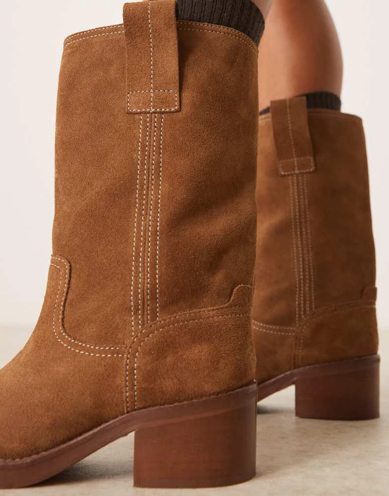 ASOS ASOS DESIGN Caspia premium suede trucker pull on boots in tan 2