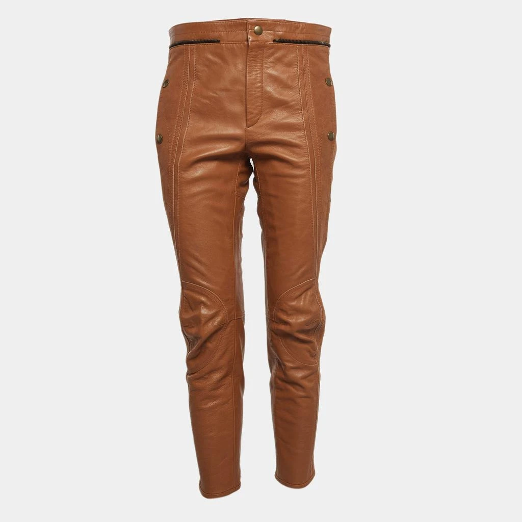 Chloé Chloe Havana Brown Leather Straight Leg Trousers M 1